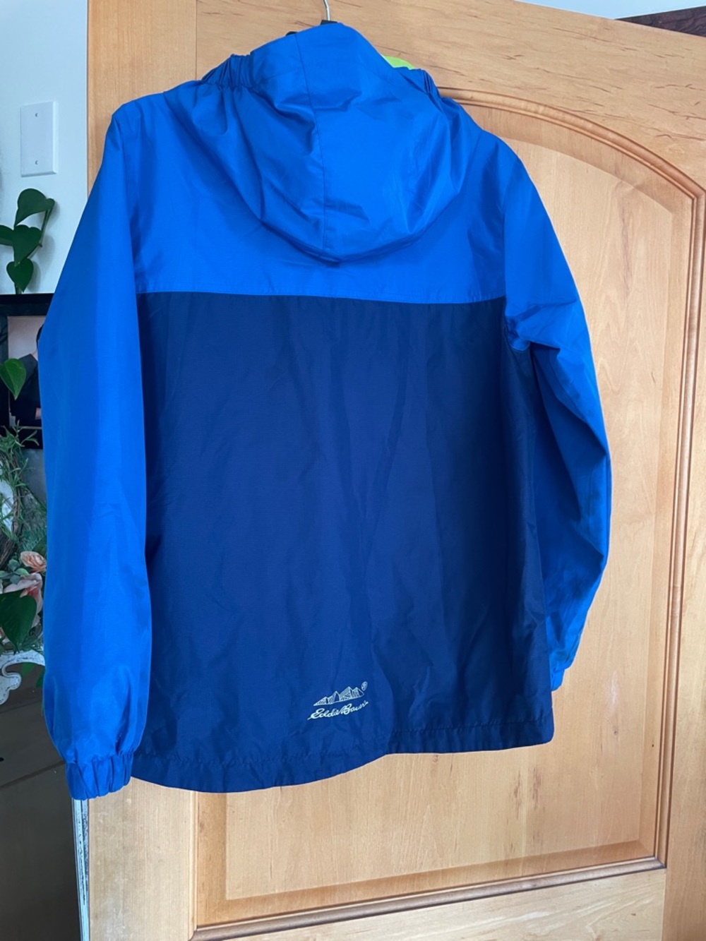 Eddie Bauer Blue Navy Colorblock Hooded Windbreaker Lime Lining Boys L 14/16 - Picture 10 of 10